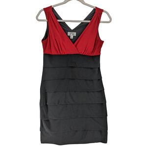 Sweet Storm Bodycon Dress L Red Black‎ Sheath Tiered Layers Evening Party Ruched